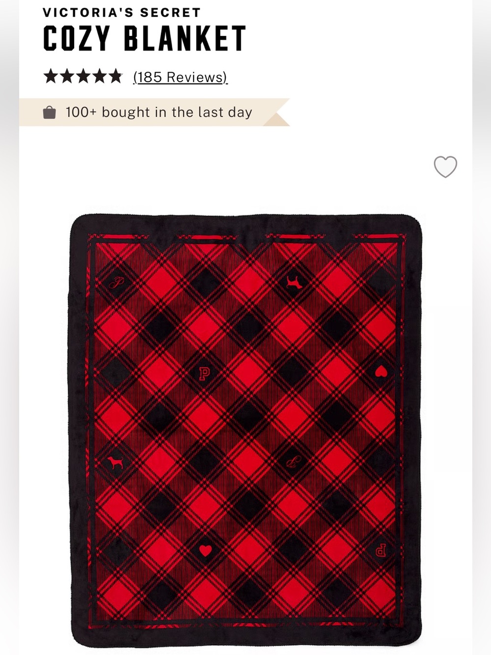 🆕 NWT PINK Victoria's Secret Red and Black Plaid Cozy Blanket